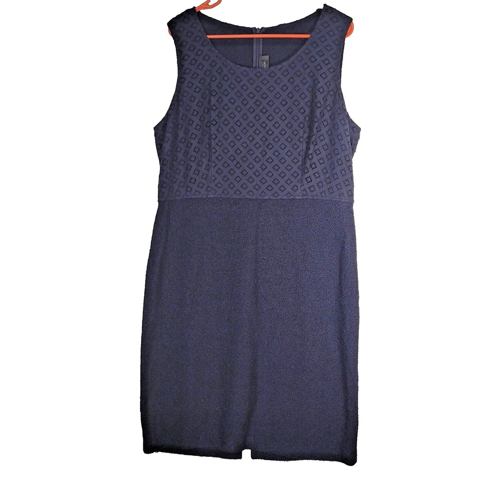 St. John Dress Womens 16 Navy Sleeveless Knit Sheath Jacquard Textured‎ Boucle